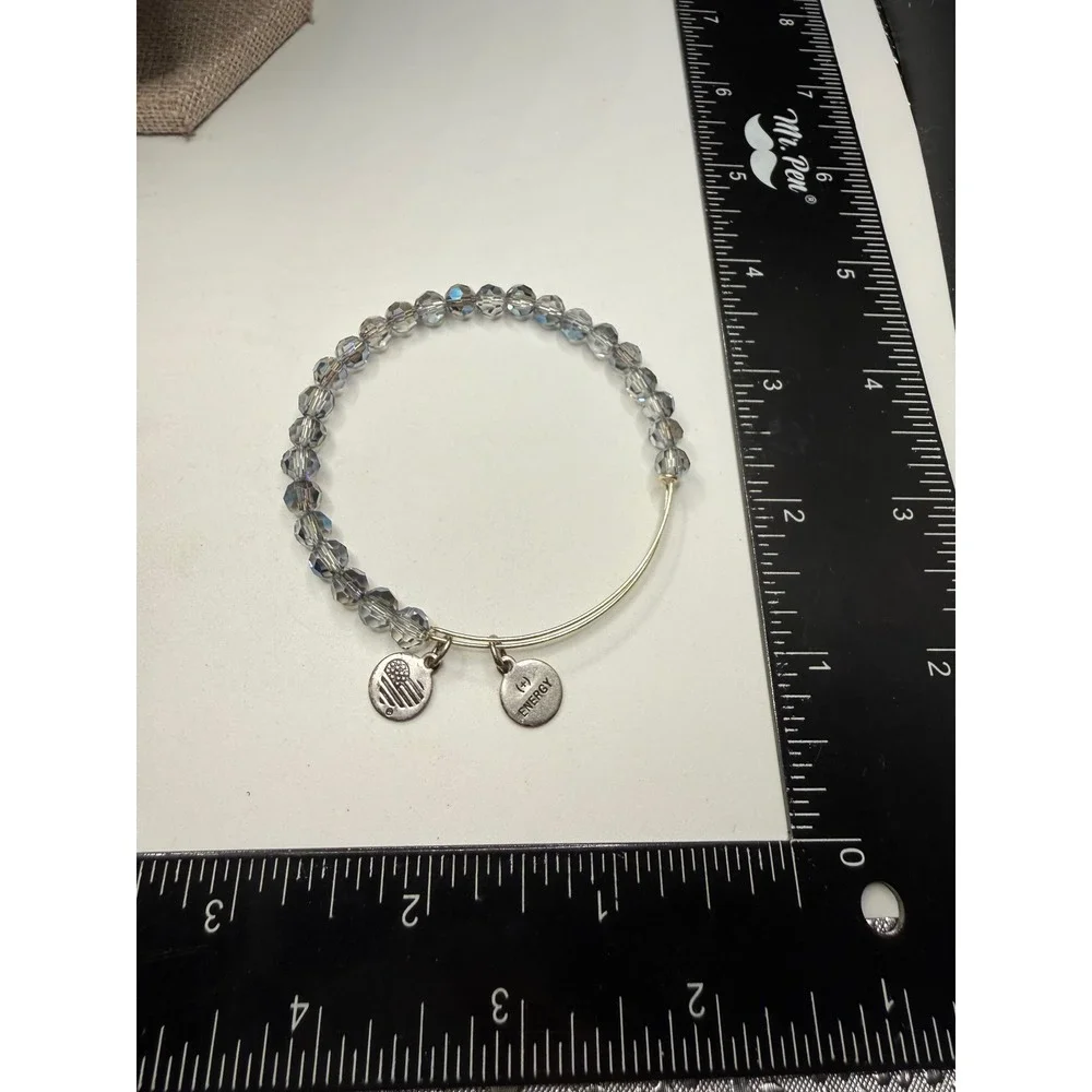 Alex and Ani Beaded Expandable Bangle Bracelet Iridescent Grey (+) Energy Silver